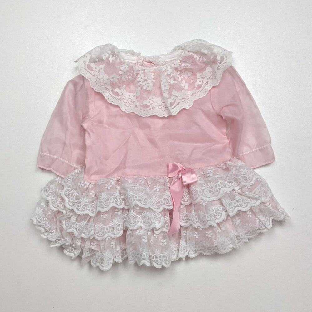 Vintage Dress Baby Girls Size 12m Pink Sheer Ruffle Party